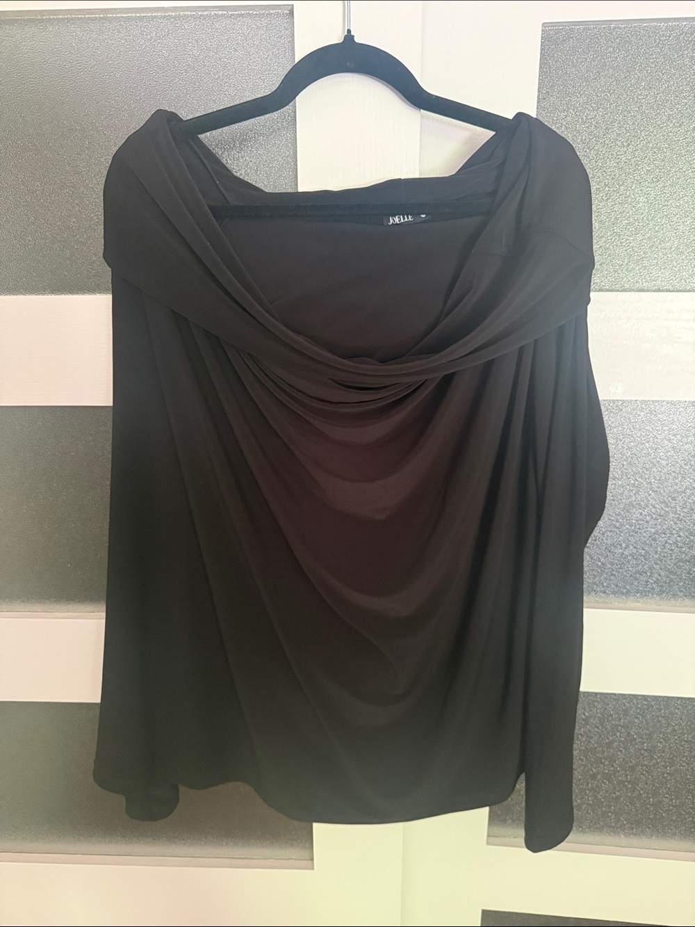 Joelle Collection “Legacy” Draped Cowl Neck Women's Top - Black with hoodie.